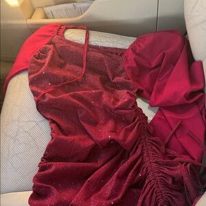 Glimmering Wine Red Ruched Evening Dress